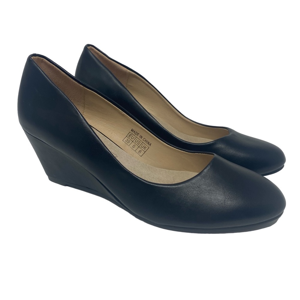 Greatonu Women Classic Round Toe Wedge Pumps Heels Black Size 8